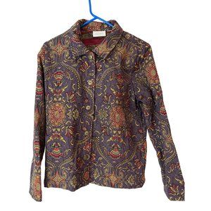 Vintage Studio Works Jacket Womens Size 12 Multicolored Damask Blazer Button